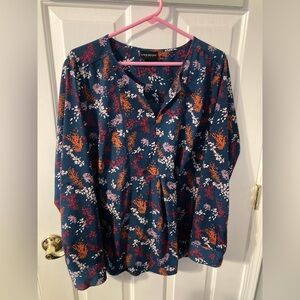 Lane Bryant Navy and Orange Floral Blouse 18/20